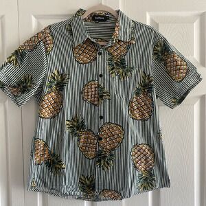 Men's Pineapple Casual Short Sleeve Medium Vacation Tropical Beach Travel Cruise